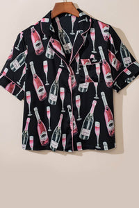 Champagne Print Short Sleeve Top and Shorts Set sleepwear Luxurious Weddings