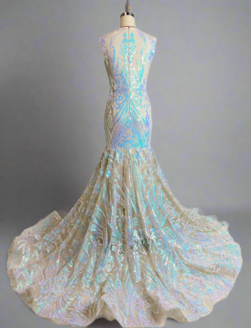 Custom Sparkly Evening Dresses Sequin Trumpet Long Train Prom Dress
