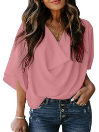 Full Size Ruched Three-Quarter Sleeve Blouse Plus Size Blouse Luxurious Weddings
