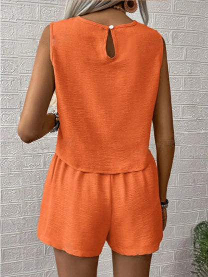 Round Neck Sleeveless Top and Shorts Set Matching Sets Luxurious Weddings