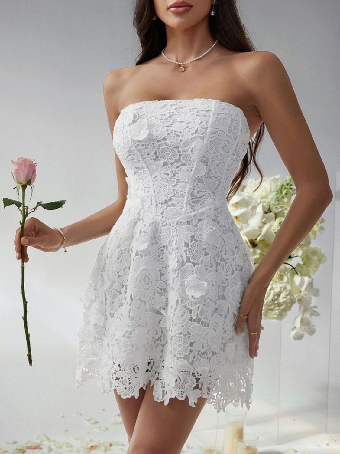 Devine Lace-Up Tube Lace Mini Dress Mini Dress Luxurious Weddings
