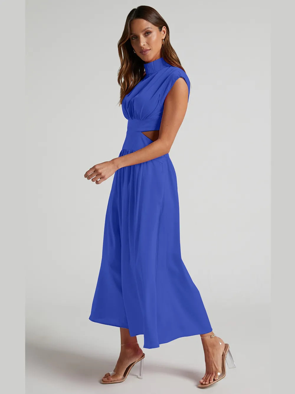 Cutout Mock Neck Sleeveless Ruched Dress Sleeveless dress Luxurious Weddings