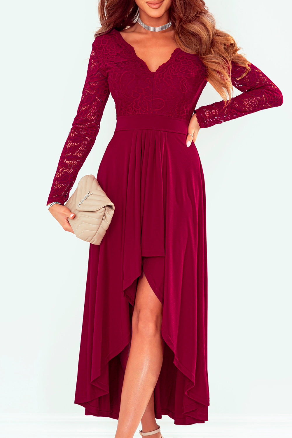 Lace High-Low V-Neck Dress Mother of the bride Luxurious Weddings