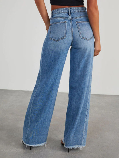 Raw Hem Wide Leg Jeans Jeans Luxurious Weddings