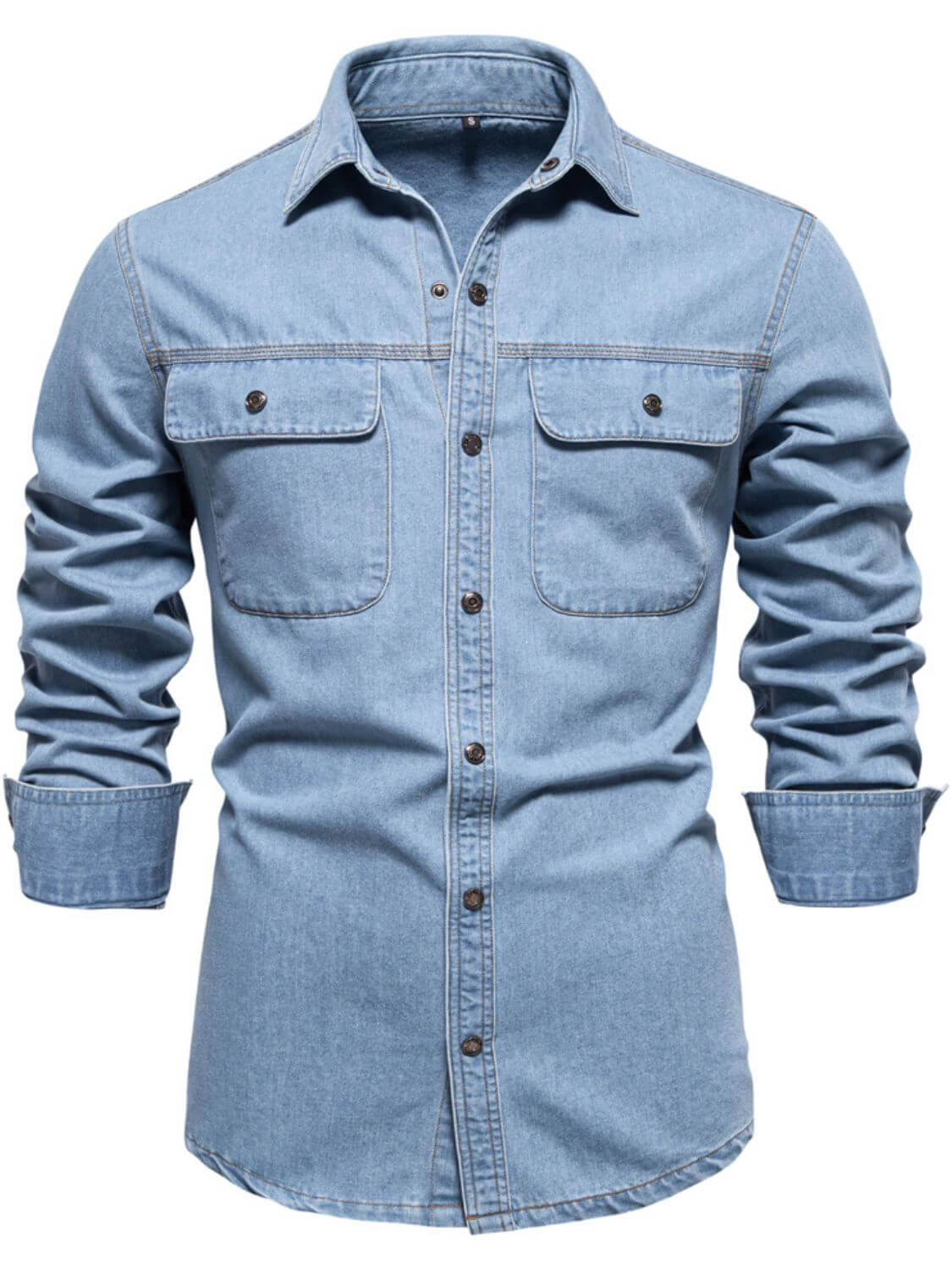 Men's Collared Neck Denim Shirt with Chest Pockets Men's Shirts Luxurious Weddings