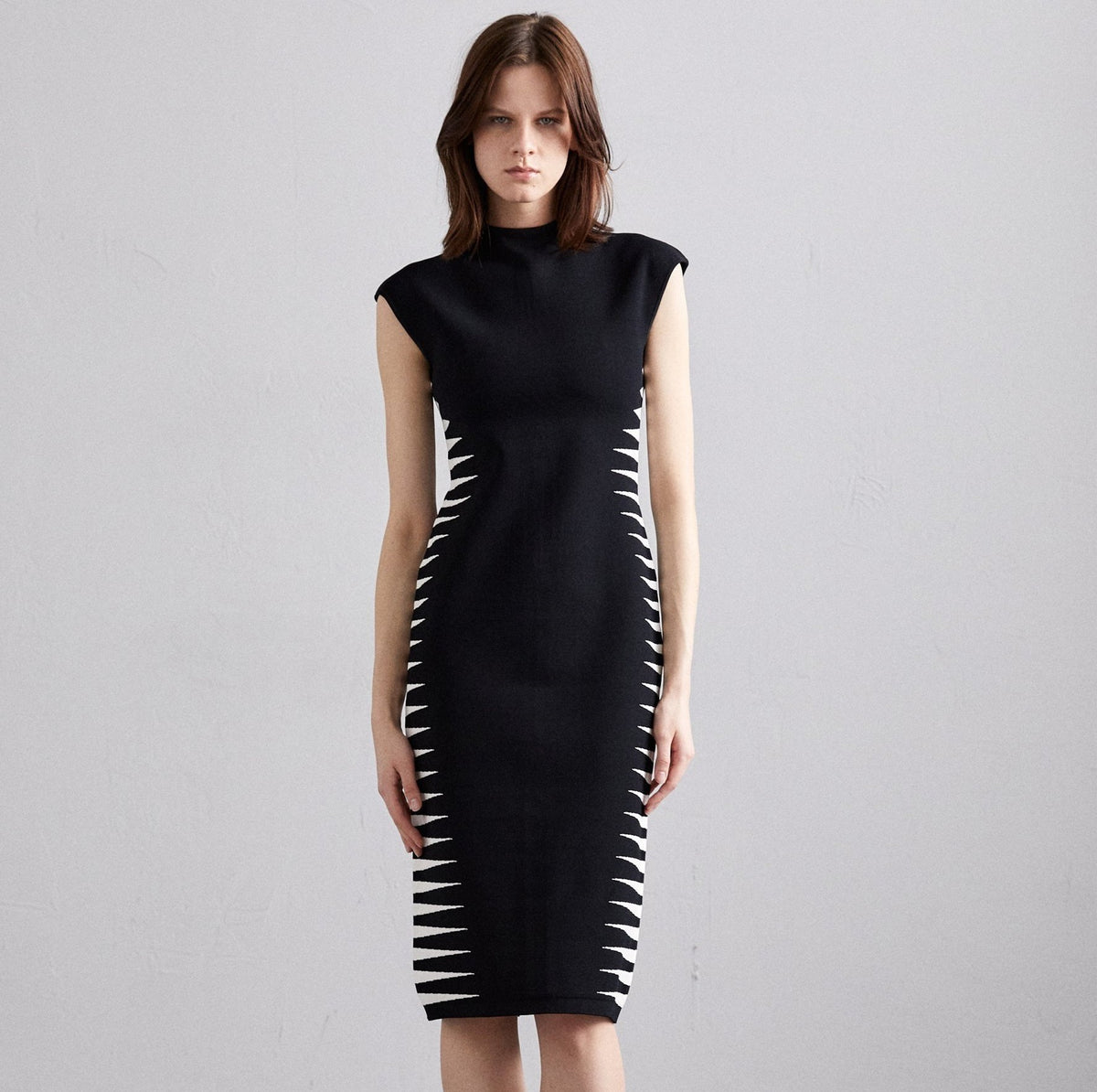 White contrast zebra print half-high collar Bandage dress Dress Luxurious Weddings