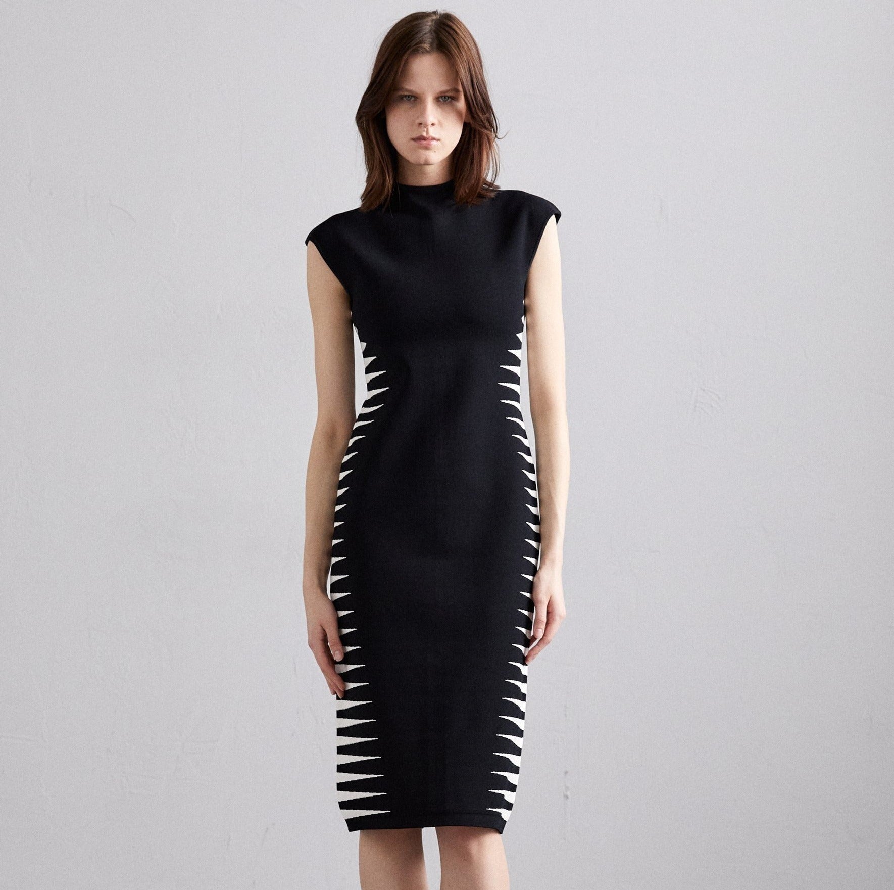 White contrast zebra print half-high collar Bandage dress Dress Luxurious Weddings