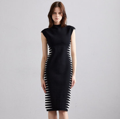 White contrast zebra print half-high collar Bandage dress Dress Luxurious Weddings