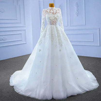 Elegant Flower Ball Gowns with Long Beading A-line Gown Luxurious Weddings