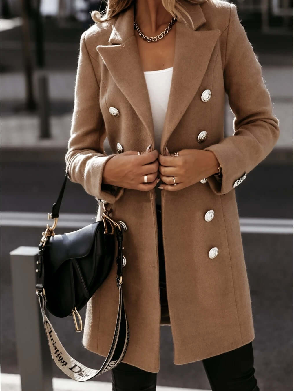Long sleeved Suit Collar Double breasted Coat Women's Coat Luxurious Weddings