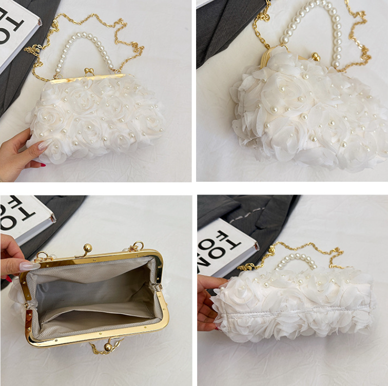 Net Lace Pleated Clutch Evening Handbag