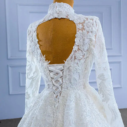 Elegant Flower Ball Gowns with Long Beading A-line Gown Luxurious Weddings