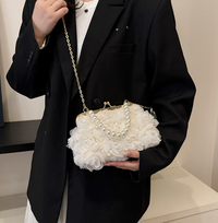 Net Lace Pleated Clutch Evening Handbag