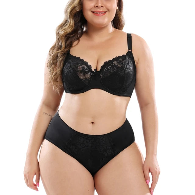 Plus Size Floral Bra and Underwear Set Lingerie plus size Luxurious Weddings