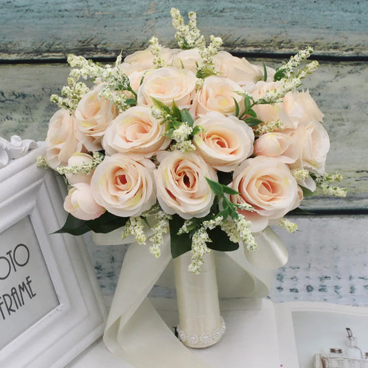 Bridal Bridesmaid Wedding Bouquet Handmade Artificial Rose Silk Flowers Silk Rose Bouquet Luxurious Weddings