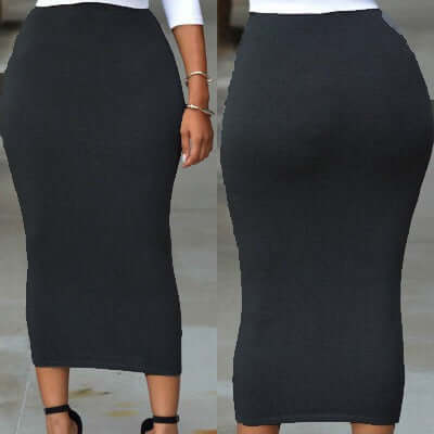 Solid color elastic waistband medium length skirt mid length skirt Luxurious Weddings