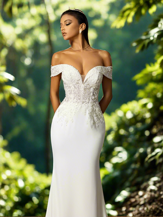 Beaded Embroidery Off Shoulder Train Wedding Dress Wedding Dresses Luxurious Weddings