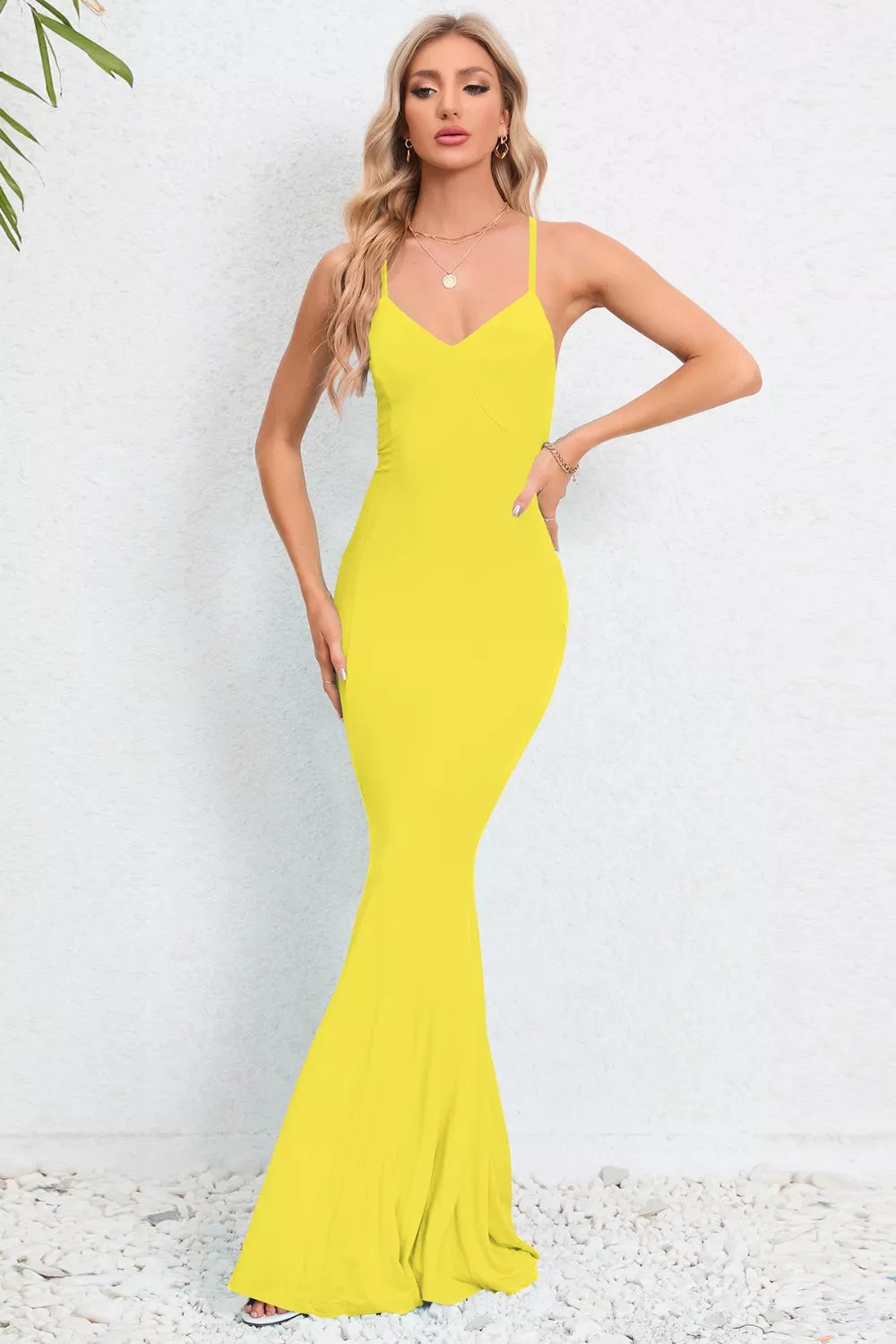 Crisscross Spaghetti Strap Fishtail Dress Maxi dress Luxurious Weddings