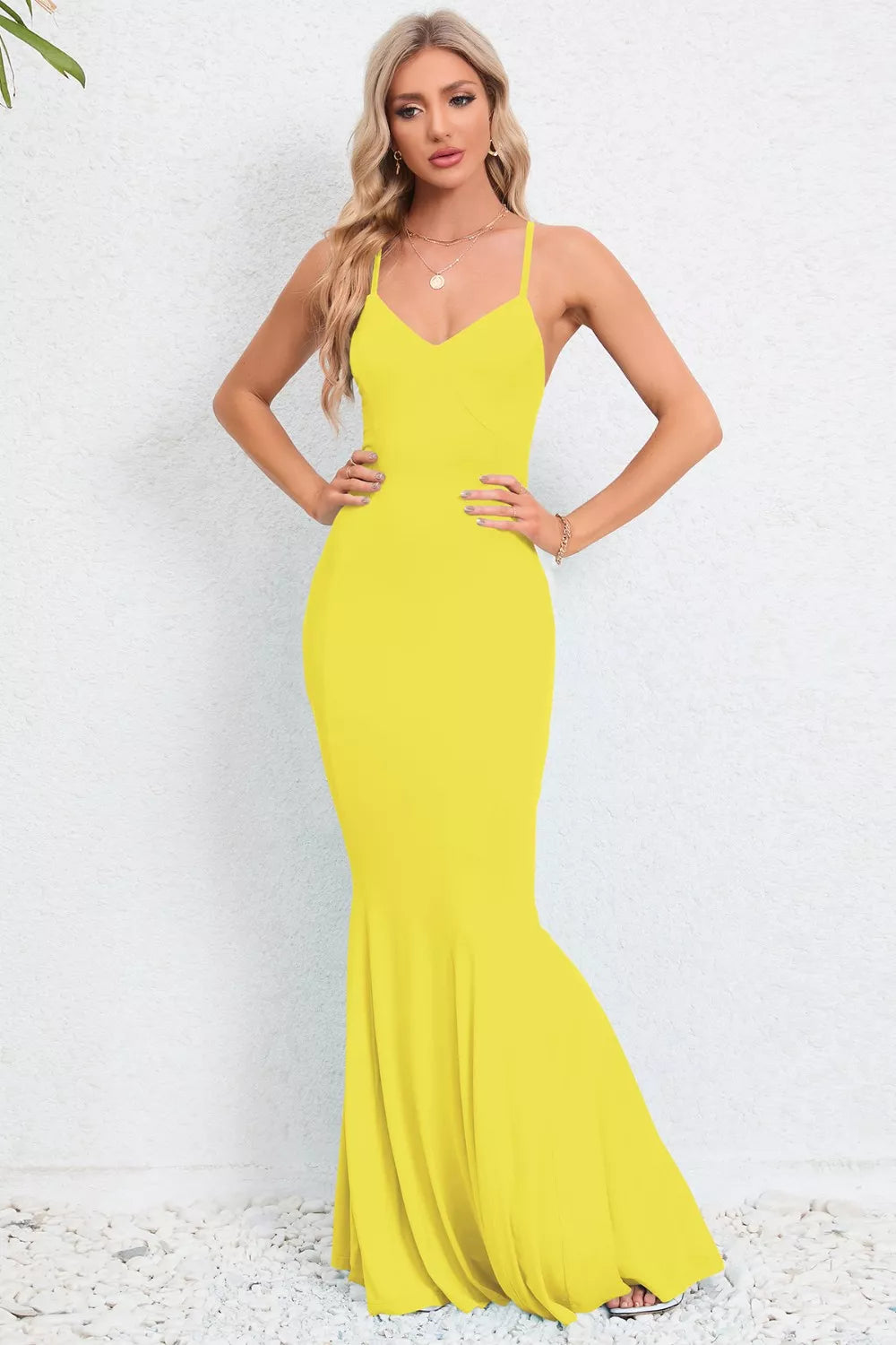 Crisscross Spaghetti Strap Fishtail Dress Maxi dress Luxurious Weddings