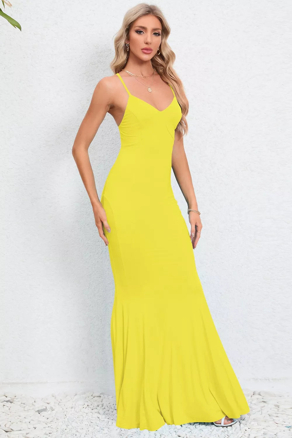 Crisscross Spaghetti Strap Fishtail Dress Maxi dress Luxurious Weddings