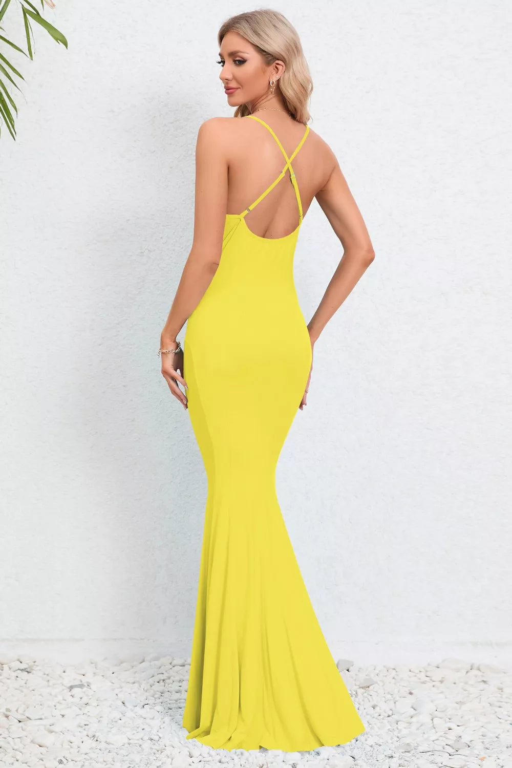Crisscross Spaghetti Strap Fishtail Dress Maxi dress Luxurious Weddings