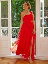 Cutout Slit Single Shoulder Maxi Dress Maxi Dress Luxurious Weddings