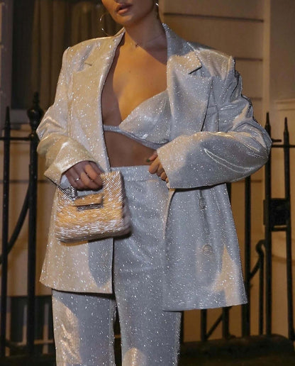 Sparkling Instagram Glitter Suit 3piece set Women's Suits Luxurious Weddings
