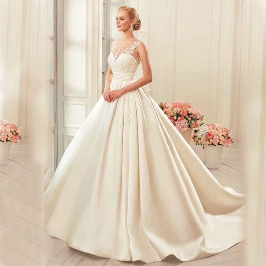 Satin white & Ivory elegant Bridal Dress Open Back Wedding Dress Satin wedding Sress Luxurious Weddings
