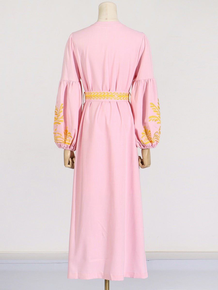 Retro Style Waist Slimming Lantern Sleeve Long Dress Long Dress Luxurious Weddings