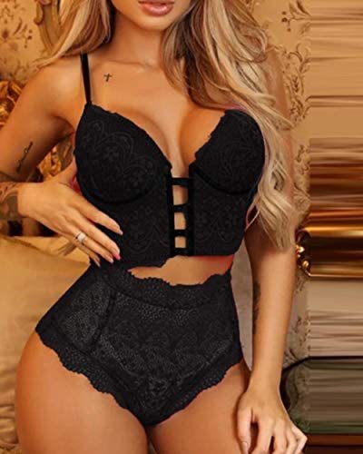 2pc Green Lace Cami Top & High Waist Underwear Bra Sets Luxurious Weddings