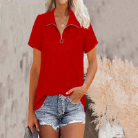 Women's top lapel loose threaded short sleeved shirt Women's Shirt Luxurious Weddings