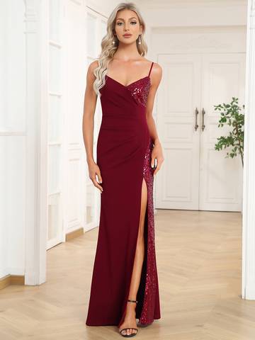Deep V Neck Spaghetti Straps Split A Line Evening Dresses Evening Dress Luxurious Weddings
