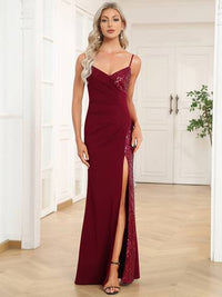 Deep V Neck Spaghetti Straps Split A Line Evening Dresses Evening Dress Luxurious Weddings