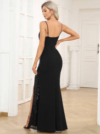 Deep V Neck Spaghetti Straps Split A Line Evening Dresses Evening Dress Luxurious Weddings