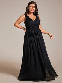 Plus Glittery Floor Length V-Neck Sleeveless Evening Dress Evening Dress Luxurious Weddings