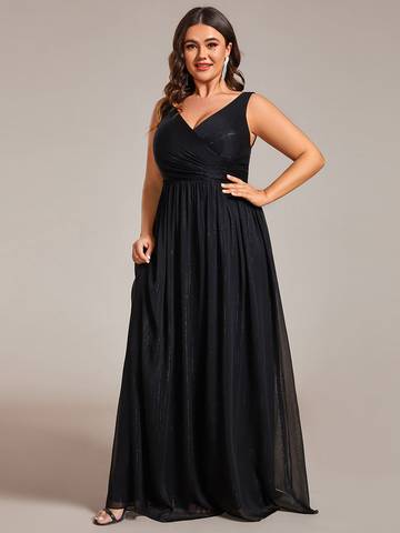 Plus Glittery Floor Length V-Neck Sleeveless Evening Dress Evening Dress Luxurious Weddings