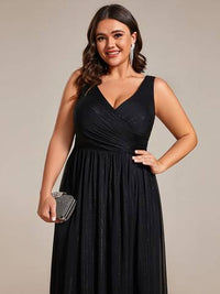 Plus Glittery Floor Length V-Neck Sleeveless Evening Dress Evening Dress Luxurious Weddings