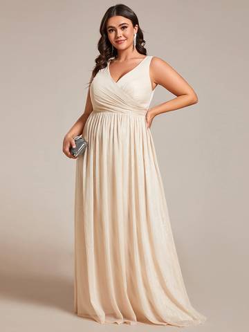 Plus Glittery Floor Length V-Neck Sleeveless Evening Dress Evening Dress Luxurious Weddings