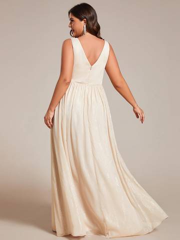 Plus Glittery Floor Length V-Neck Sleeveless Evening Dress Evening Dress Luxurious Weddings