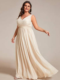 Plus Glittery Floor Length V-Neck Sleeveless Evening Dress Evening Dress Luxurious Weddings