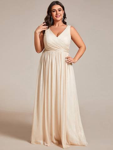 Plus Glittery Floor Length V-Neck Sleeveless Evening Dress Evening Dress Luxurious Weddings