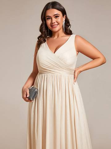 Plus Glittery Floor Length V-Neck Sleeveless Evening Dress Evening Dress Luxurious Weddings