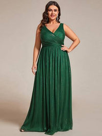 Plus Glittery Floor Length V-Neck Sleeveless Evening Dress Evening Dress Luxurious Weddings