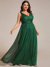 Plus Glittery Floor Length V-Neck Sleeveless Evening Dress Evening Dress Luxurious Weddings