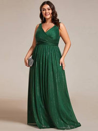 Plus Glittery Floor Length V-Neck Sleeveless Evening Dress Evening Dress Luxurious Weddings