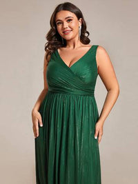 Plus Glittery Floor Length V-Neck Sleeveless Evening Dress Evening Dress Luxurious Weddings