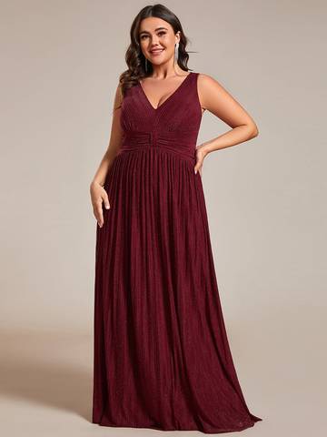 Plus Glittery Pleated Empire Waist Sleeveless Formal Evening Dress Evening Dress Luxurious Weddings