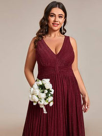 Plus Glittery Pleated Empire Waist Sleeveless Formal Evening Dress Evening Dress Luxurious Weddings