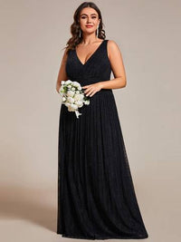 Plus Glittery Pleated Empire Waist Sleeveless Formal Evening Dress Evening Dress Luxurious Weddings