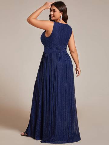 Plus Glittery Pleated Empire Waist Sleeveless Formal Evening Dress Evening Dress Luxurious Weddings